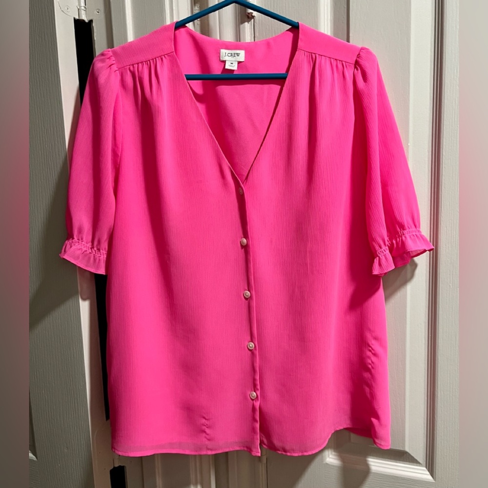 🎉 *3 for $25* JCrew Puff Sleeve Button Down Blouse - Pink - Size M